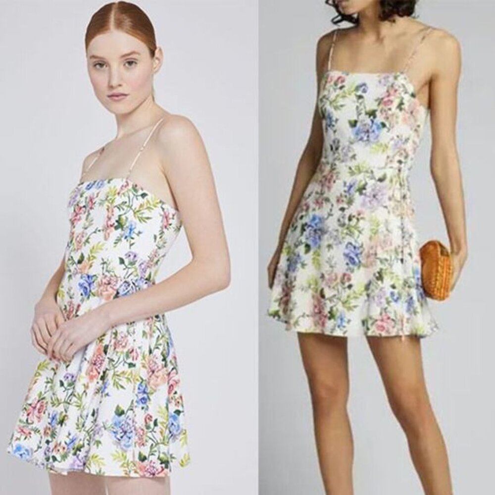 Alice + Olivia Trixie Gardenia Floral Print Lined Mini Dress Multi Color Size:12